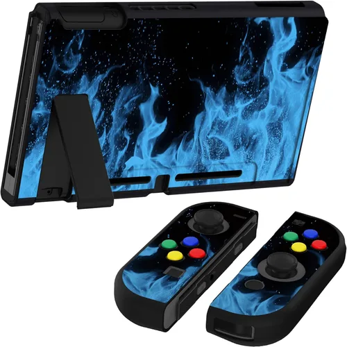 Vista 3 de PlayVital Funda protectora de llama azul para Nintendo Switch, funda delgada de TPU suave para consola Nintendo Switch Joycon con coloridos botones