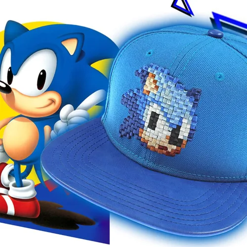 Vista 4 de Sega Genesis Sonic The Hedgehog Hat - Azul 8 Bit Pixel Don't Blink Snapback, Azul