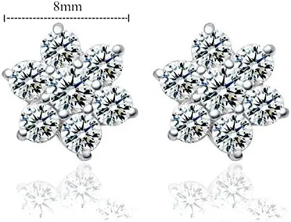 Vista 3 de Broche de plata de ley 925 con forma de copo de nieve para niña o mujer, deja que tus orejas deslumbrantes