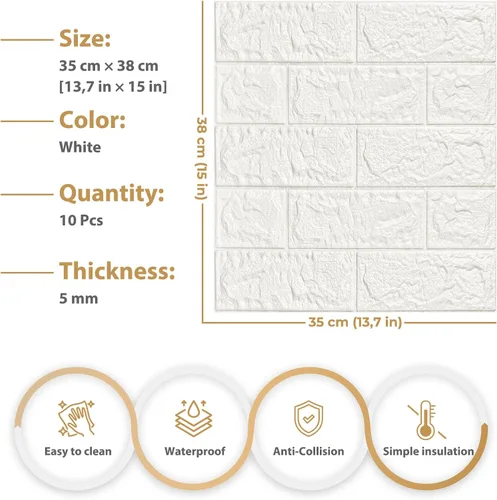 Vista 3 de JOLOV 10 piezas de paneles de pared 3D para despegar y pegar - espuma PE autoadhesiva de bricolaje, impermeable, perfecta para decoración de paredes