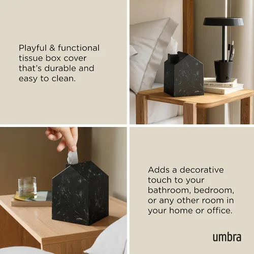 Vista 4 de Umbra Casa - Funda para caja de pañuelos en forma de casa moderna para cajas de pañuelos cuadradas estándar de boutique, plástico oceánico