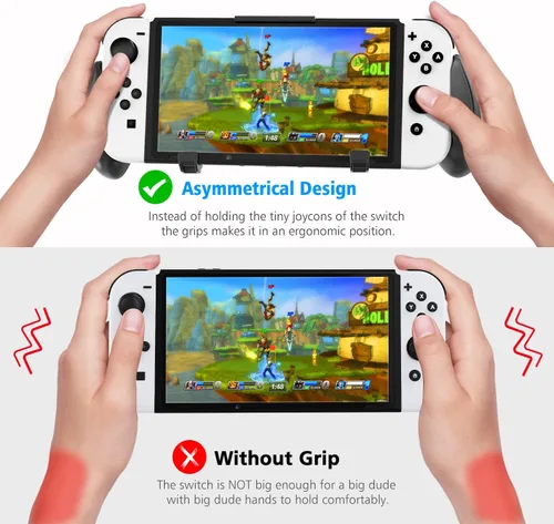 Vista 6 de Agarre de interruptor con soporte ajustable mejorado, compatible con Nintendo Switch y OLED, agarre asimétrico OIVO con soporte ajustable y 5