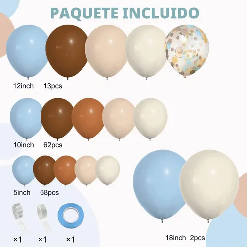 Vista 2 de Kit de arco de guirnalda de globos marrones, café y azules de 148 piezas, diseño boho de osito de peluche beige con texto en inglés «We Can Bearly