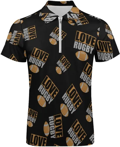 Vista 4 de Love Rugby Football Men's Polo Shirts Casual Short Sleeve Golf Polo Shirts Zippered Polo T Shirts Tops