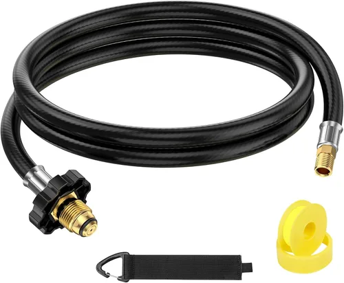 Vista 6 de Extensión de manguera de tanque de propano POL RV de 6 pies, tanque de propano POL a llamarada macho invertida de 1/4 pulgadas, conexión de tanque