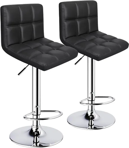 Vista 4 de ERGOSEAT Juego de 2 taburetes de bar ajustables de doble aguja con respaldo de 6 cuadrados, color negro