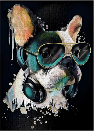 Vista 7 de MyPuzzle Bulldog francés con auriculares - Rompecabezas de 100 piezas premium para adultos