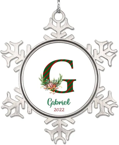 Vista 13 de Monograma inicial letra A copo de nieve, adorno de bayas de pino de Navidad para decoración de árbol de Navidad, adornos de Navidad personalizados