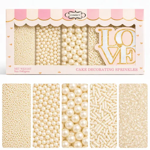 Vista 12 de Confect Chispas para pasteles y magdalenas – Paquete surtido de 5 Chispas de perlas de ensueño para baby shower – Cubierturas comestibles para Rosa