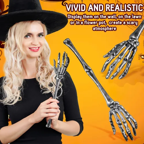 Vista 5 de Luxshiny Juego de pinzas de ensalada de garra de esqueleto, 2 utensilios de cocina plateados de Halloween para fiestas espeluznantes y decoraciones