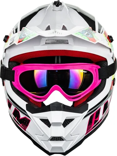 Vista 5 de ILM Casco ATV Juvenil para Niños Dirt Bike Motocross BMX Todoterreno Motocicleta Go Kart Casco DOT ECE Modelo Z705 (Chicle, S)