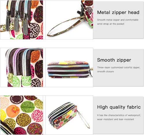 Vista 6 de BIAOTIE Cartera de pulsera de gran capacidad, Bolso de mano de nailon impreso impermeable para mujer