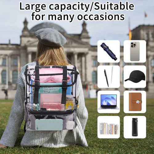 Vista 5 de Mochilas transparentes, Estilo2púrpura, Mochila transparente grande resistente Pvc Bolsa transparente
