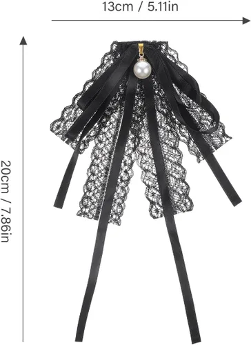 Vista 3 de KESYOO Broches de lazo para mujer, corbata de lazo de perlas de encaje negro, broche de perlas, lazo para el cuello, lazo de encaje para mujer