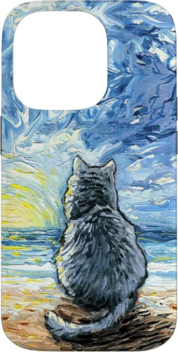 Vista 17 de Nebelung Gray Cat Starry Night Persian Russian Blue Art Case for iPhone 17