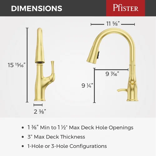 Vista 3 de Pfister Alderwood - Grifo de cocina con rociador extraíble y dispensador de jabón, de una sola manija, certificado NSF, acabado en oro cepillado