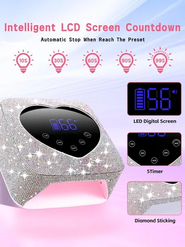 Vista 2 de Hongfa - Lámpara de uñas inalámbrica, secador de uñas LED UV recargable para esmalte de gel con pantalla LCD, sensor automático y 5 ajustes