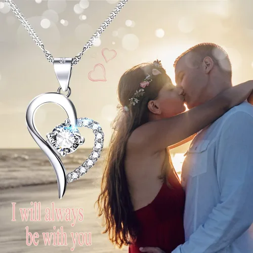 Vista 2 de YFN Collar de corazón de plata esterlina para mujer, regalos de cumpleaños para mamá, esposa, hija, novias