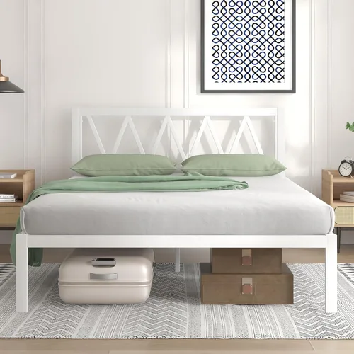 Vista 22 de Novilla Base de cama individual con cabecero, marco de cama de plataforma de metal, resistente, no necesita somier, soporte de listones de madera