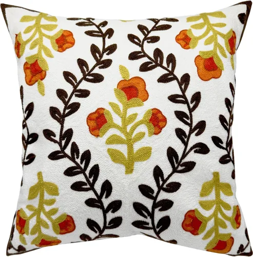 Vista 21 de Alysheer Fundas de almohada decorativas bordadas florales de primavera de 18" x 18", juego de 2, fundas de cojín de algodón con patrón acolchado