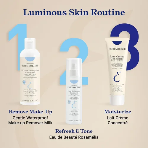 Vista 6 de Embryolisse Leche desmaquillante suave e impermeable, limpiador facial hidratante 4 en 1 para pieles sensibles con aloe vera y manteca de karité