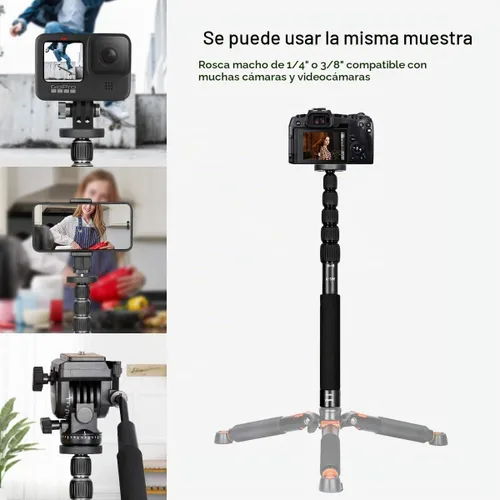 Vista 5 de Koolehaoda Monopod de cámara de 61", aluminio 6-Sección portátil de viaje Negro