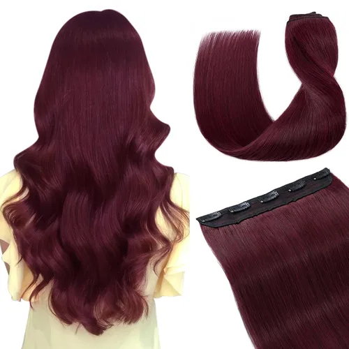 Vista 13 de Extensiones de cabello con clip, cabello humano Remy, extensiones de cabello largo lacio de una pieza con 5 clips, con gancho para colgar