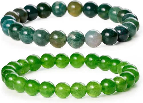 Vista 20 de Bivei - Pulsera elástica de cuentas redondas de cristales curativos semipreciosos naturales, hecha a mano, rellenadores de regalo para mujeres Ágata
