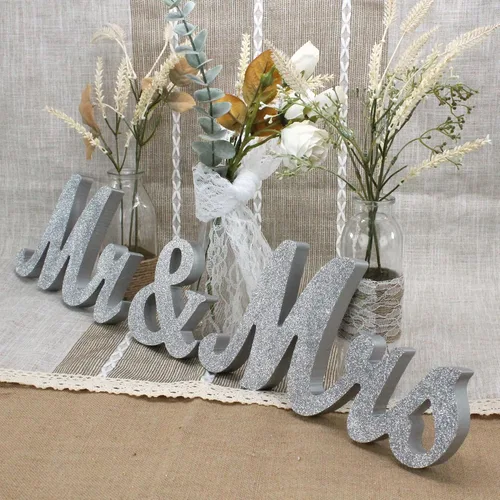 Vista 11 de Letras de madera y pancarta para boda - Just Married & Mr. & Ms. Decoración - Oro champán