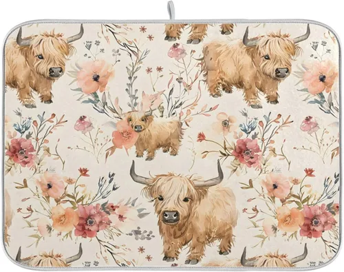 Vista 26 de Linda alfombrilla de secado de platos con hongos y plantas silvestres para encimera de cocina, almohadilla absorbente de microfibra, mediana 16x18
