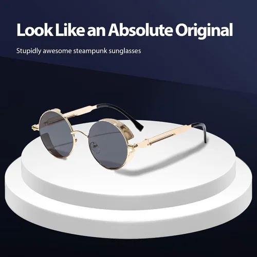 Vista 3 de Technigadgets Jacob Steampunk Sunglasses Retro Round Gothic Metal Frame UV Protection Circle Shades For Men Women