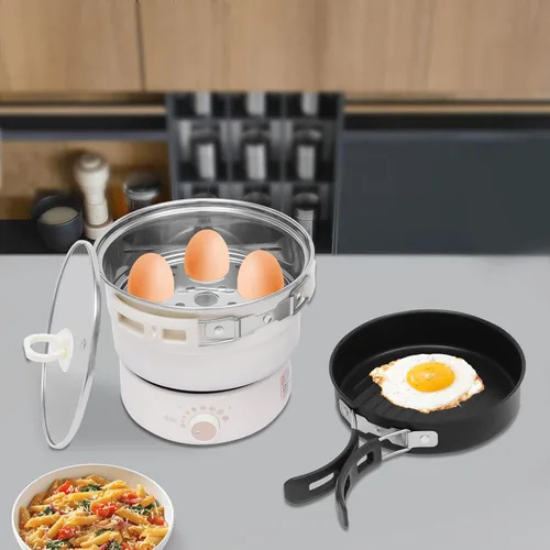 Vista 5 de Olla eléctrica portátil con asas plegables, sartén antiadherente, mini olla caliente, 1.6L/0.42 galones, 500 W, 110 V, olla multifuncional