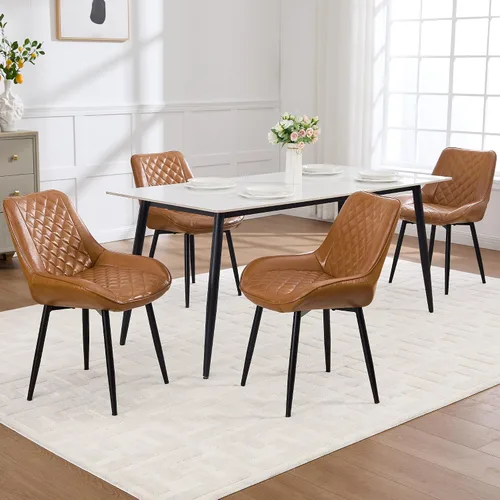 Vista 29 de Silla de Comedor, Sillas de Comedor Modernas con Cojines Gruesos, Sillas de Comedor y Cocina Tapizadas en Cuero Sintético con Patas Metálicas Marrón