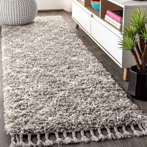 Vista 11 de JONATHAN Y Mercer Shag - Alfombra de pasillo de felpa con borlas, azul/crema, 2 x 8 pulgadas, enrejado geométrico marroquí, fácil limpieza para sala