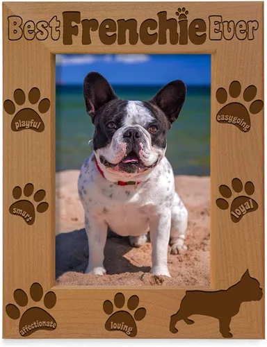 Vista 7 de KATE POSH Best Frenchie Ever - Marco de fotos de madera natural grabado, marco de fotos de bulldog francés, regalos conmemorativos para mascotas