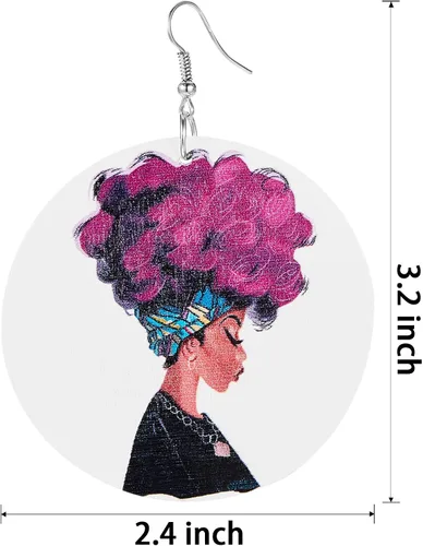 Vista 2 de 10 pares de aretes redondos africanos para mujer, de madera pintada, aretes de estilo étnico