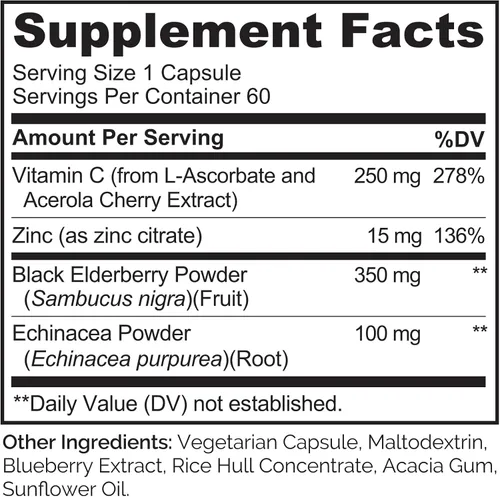 Vista 3 de NATURELO Apoyo Inmunológico – Vitamina C, Saúco, Zinc, Equinácea – Refuerzo Natural de la Inmunidad con Defensa Antioxidante, Herbal y Mineral - 60