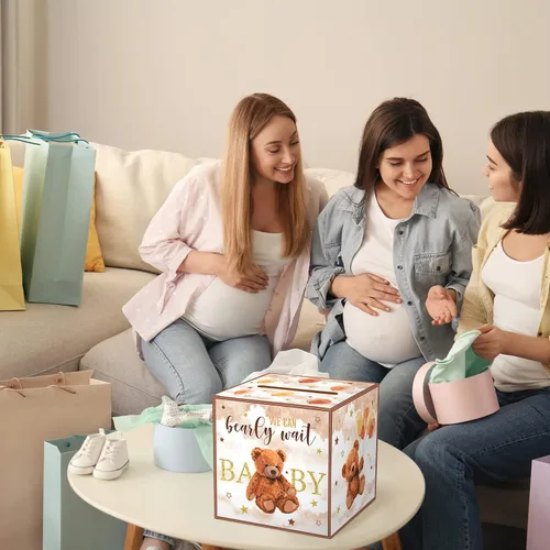 Vista 5 de Fumete 51 piezas Caja de tarjetas de rifa de pañales con osos con tarjetas de rifa de pañales insertadas, No podemos esperar, para baby shower