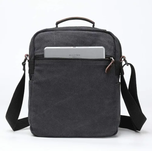 Vista 4 de XINCADA Bolso de mensajero para hombre, bolso de hombro de lona, bolso de viaje, bolso cruzado para el trabajo, negocios, Carbón negro