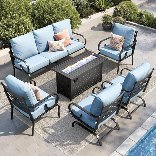 Vista 28 de PHI VILLA Patio Furniture Set with 4 Rocking Chairs & Fire Pit, Beige