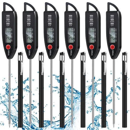 Vista 10 de Copkim Juego de 3 Termómetros de Cocina Impermeables para Agua, Líquidos, Velas y Carne. Termómetro Digital de Carne con Sonda Larga de Lectura Negro