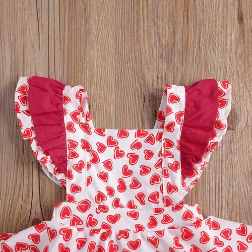 Vista 4 de Mono para bebé niña de San Valentín con mangas sin espalda y estampado de corazón con diadema