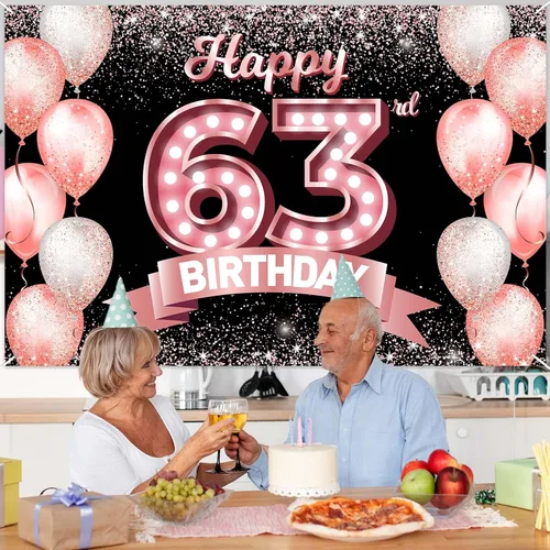Vista 165 de Cartel de feliz cumpleaños décimo oro rosa, telón de fondo, saludos a 10 años, globos de confeti, decoración temática para niñas de 10 años