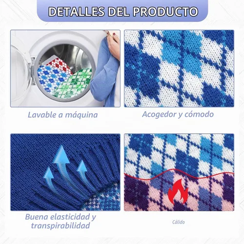 Vista 4 de Kuoser Suéter para Perro Suéter a Cuadros para Perro con Agujero para Arnés, Diseño Polo Tejido para Cachorro Suéter de Otoño e Invierno para Perros