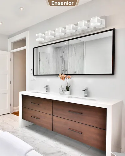 Vista 8 de Ensenior Lámparas de tocador de baño sobre espejo (6 luces-37.4 pulgadas), iluminación moderna cromada regulable, acero inoxidable acrílico, luz