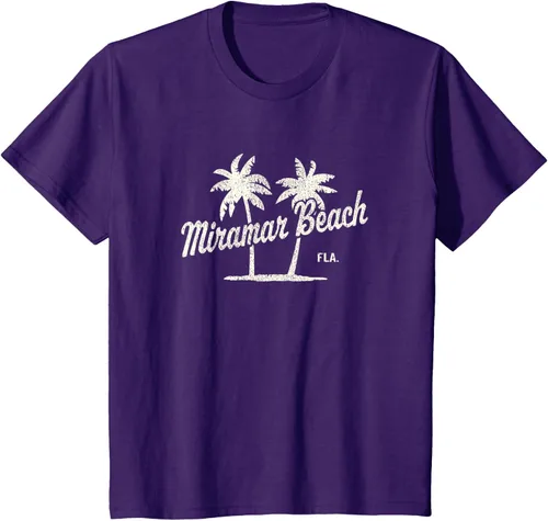Vista 26 de Miramar Beach Florida Vintage 70s Palm Trees - Camiseta gráfica, Azul / Patchwork, S