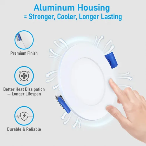 Vista 5 de TORCHSTAR Serie Básica - Paquete de 12 luces LED empotrables ultradelgadas de 3 pulgadas con caja de conexiones, CRI90, aluminio