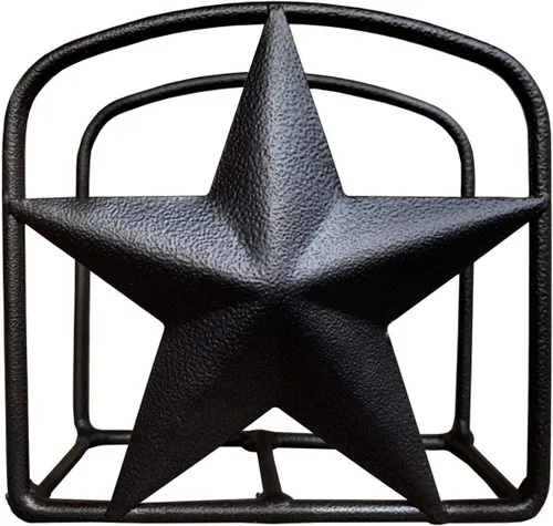 Vista 4 de Servilletero rústico negro con estrella de Texas – Servilleteros de hierro de metal primitivo para encimera de cocina, soporte de estilo occidental