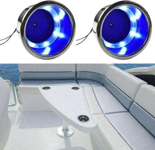 Vista 6 de Pebbly Beach 2 piezas de acero inoxidable con LED azul, portavasos con inserto y drenaje para barco marino (Azul)