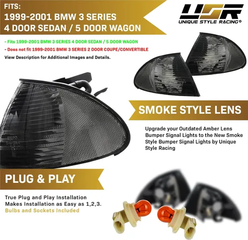 Vista 4 de DEPO 99-01 E46 4D - Juego de lámparas de señal de giro de esquina de color humo europeo (izquierda + derecha) compatible con BMW E46 1999-2001 Serie